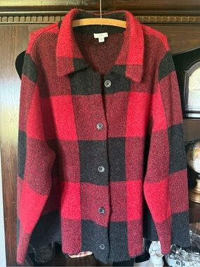 J Jill buffalo plaid button down cardigan sweater
